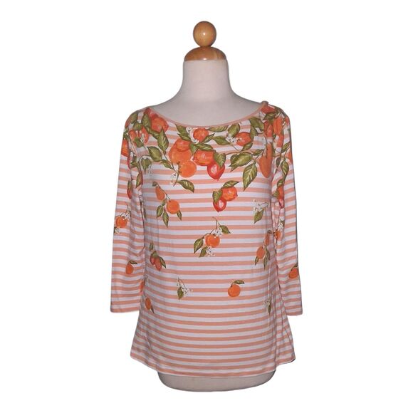 Bateau Neck  3/4 Sleeve Tee - Citrus Stripes - Stretchable Talbot Woman's - Med - Picture 1 of 6